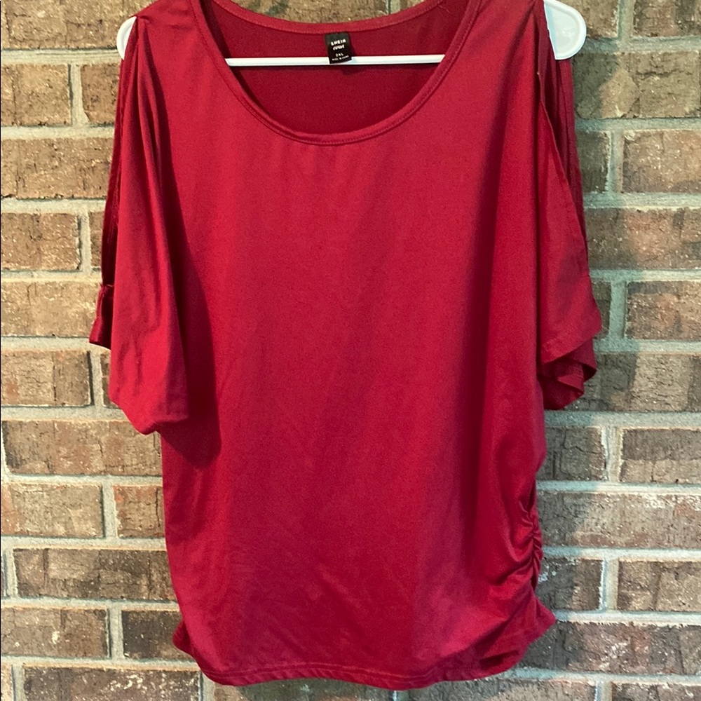 SHEIN Red Oversized Cut Out Ruched Tee